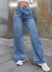 Dark Blue Pockets Patchwork Wide Leg Jeans