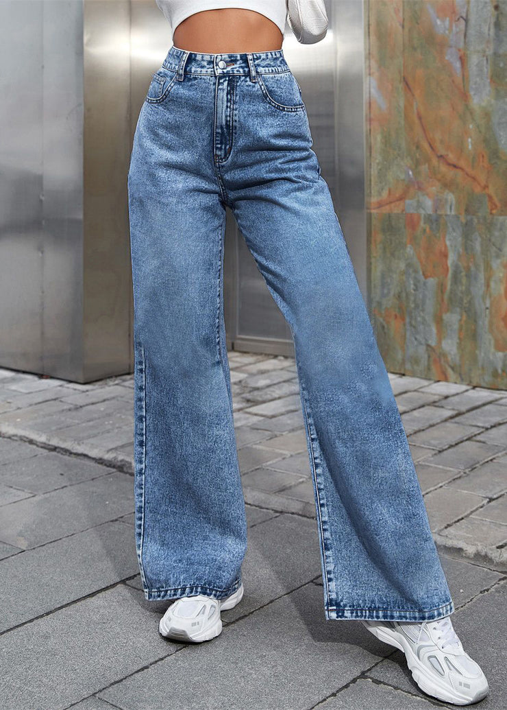 Dark Blue Pockets Patchwork Wide Leg Jeans