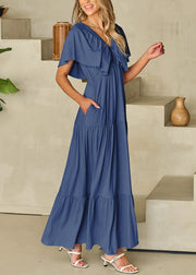 Dark Blue Ruffled Patchwork Maxi Dresses Ruffled Summer