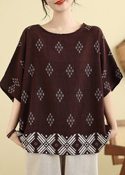 Dark Brown Print Casual T Shirt Short Sleeve