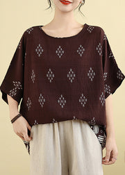 Dark Brown Print Casual T Shirt Short Sleeve
