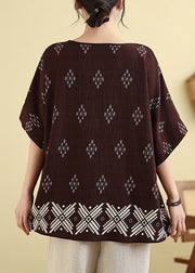 Dark Brown Print Casual T Shirt Short Sleeve
