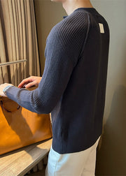 Dark Gray Button Cozy Knit Fall Mens Pullover Tops O Neck