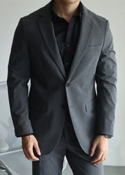 Dark Gray Button Pockets Spandex Men Coat Notched