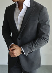 Dark Gray Button Pockets Spandex Men Coat Notched