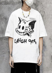 Dark Gray Cartoon Print Cotton T Shirts Men O-Neck Summer