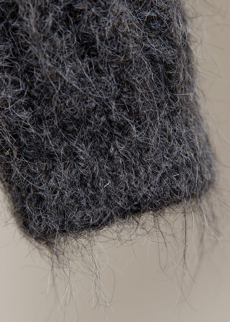 Dark Gray Fox Collar Button Patchwork Cozy Fall Knit Sailor Collar