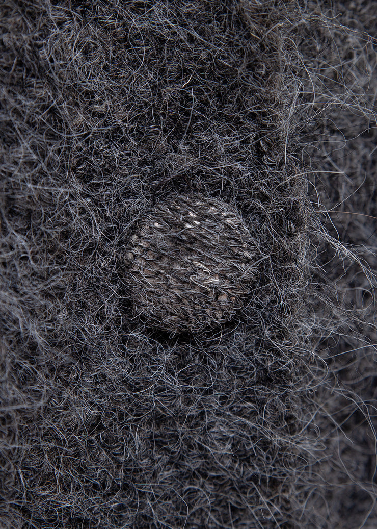 Dark Gray Fox Collar Button Patchwork Cozy Fall Knit Sailor Collar