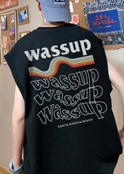 Dark Gray Letter Loose Cotton Mens Tanks O Neck Summer