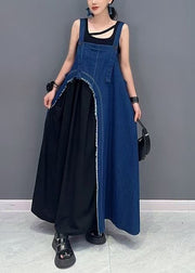 Denim Blue Patchwork Robe Dresses Asymmetrical Summer