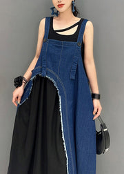 Denim Blue Patchwork Robe Dresses Asymmetrical Summer