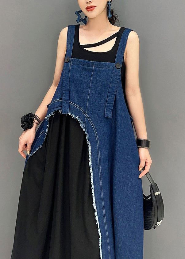 Denim Blue Patchwork Robe Dresses Asymmetrical Summer