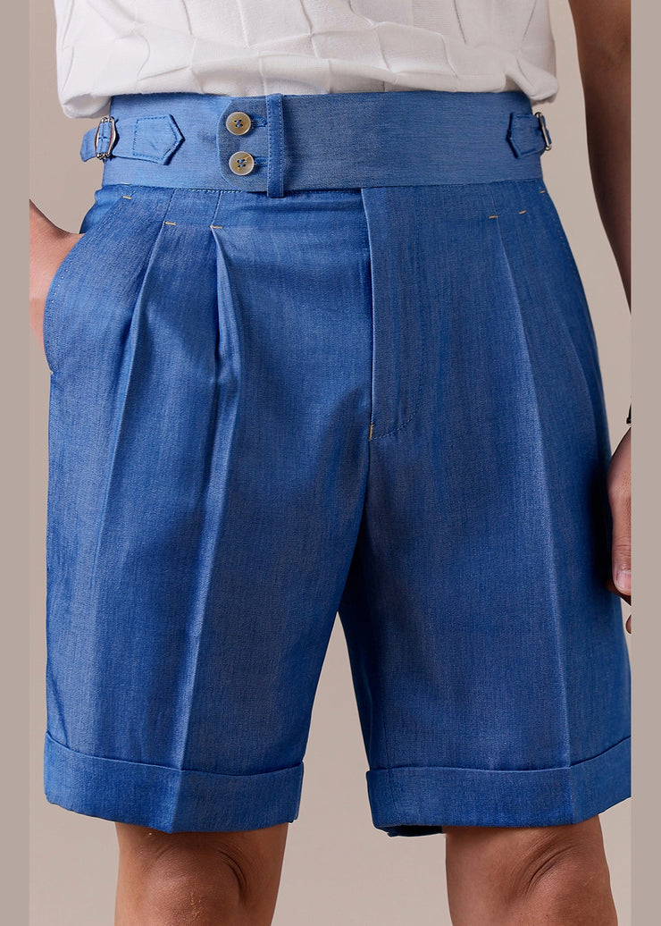 Denim Blue Pockets Original Design Cotton Men Shorts High Waist