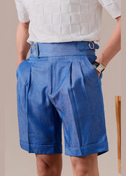 Denim Blue Pockets Original Design Cotton Men Shorts High Waist