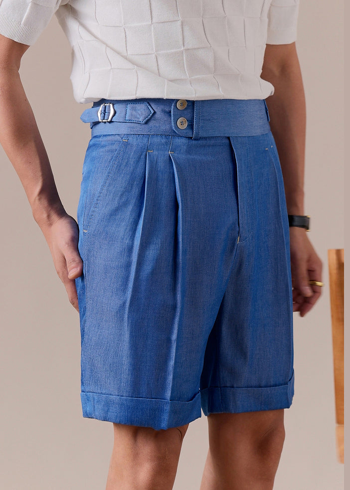 Denim Blue Pockets Original Design Cotton Men Shorts High Waist