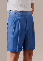 Denim Blue Pockets Original Design Cotton Men Shorts High Waist