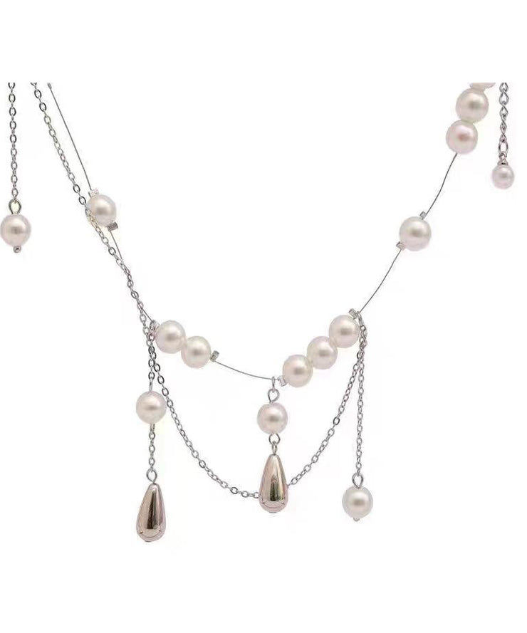 Dinner Silk Sterling Silver Pearl Water Drop Tassel Princess Necklace