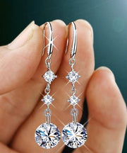 Dinner Silk Sterling Silver Zircon Drop Earrings