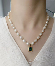 Dinner White Copper Overgild Pearl Diamond Pendant Necklace