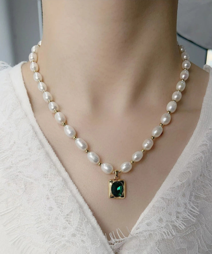 Dinner White Copper Overgild Pearl Diamond Pendant Necklace