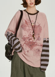 Diy Pink Oversized Patchwork Cotton Fake Two Piece Pullover Spring