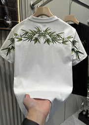 Diy White Bamboo Embroideried T Shirt Men Casual Clothing Summer