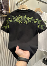 Diy White Bamboo Embroideried T Shirt Men Casual Clothing Summer