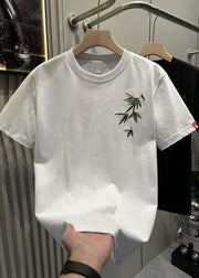 Diy White Bamboo Embroideried T Shirt Men Casual Clothing Summer