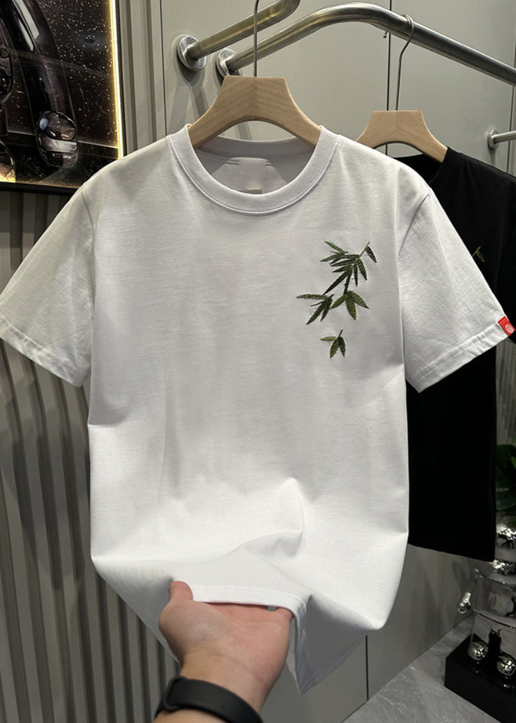 Diy White Bamboo Embroideried T Shirt Men Casual Clothing Summer