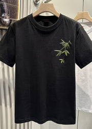 Diy White Bamboo Embroideried T Shirt Men Casual Clothing Summer