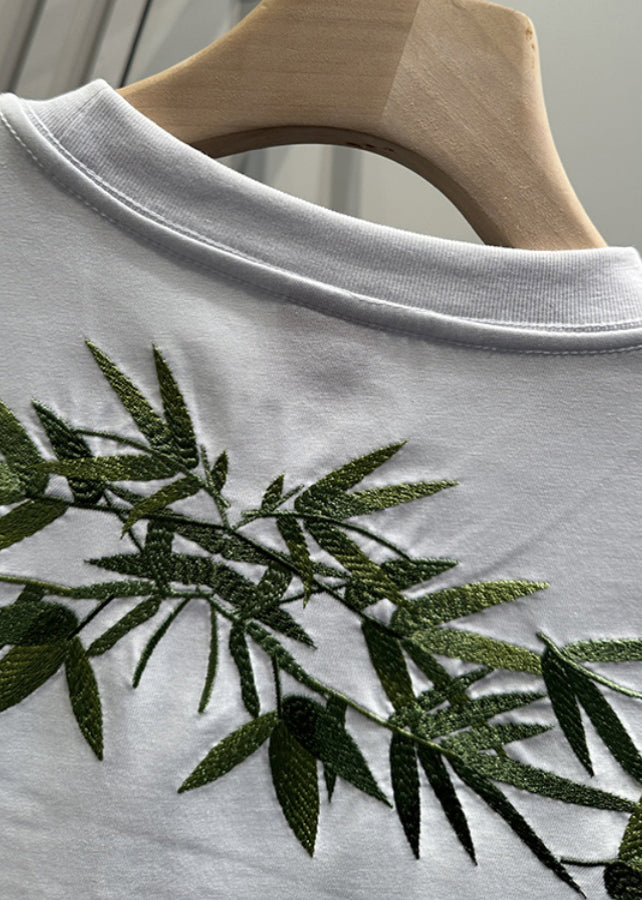 Diy White Bamboo Embroideried T Shirt Men Casual Clothing Summer