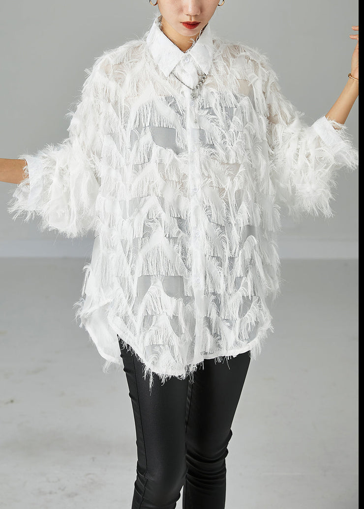 Diy White Oversized Fluffy Cotton Blouse Tops Summer