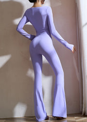 Dynamic Purple Square Collar One Piece Workout Suit