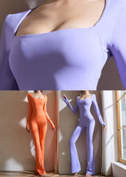 Dynamic Purple Square Collar One Piece Workout Suit