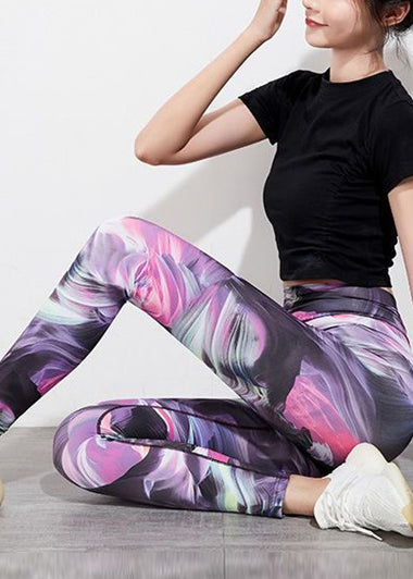 Dynamic Purple Tie Dye High Waist Capri Running Leggings