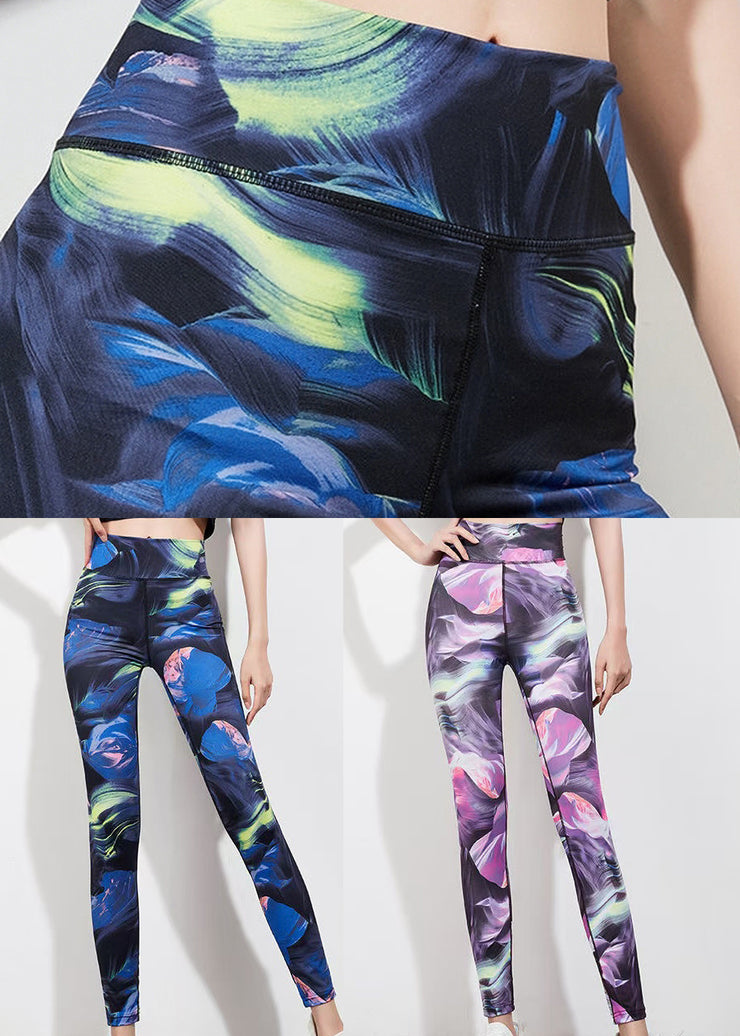 Dynamic Purple Tie Dye High Waist Capri Running Leggings