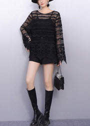 Elegant All Black Look Hollow Out Lace T Shirt Fall