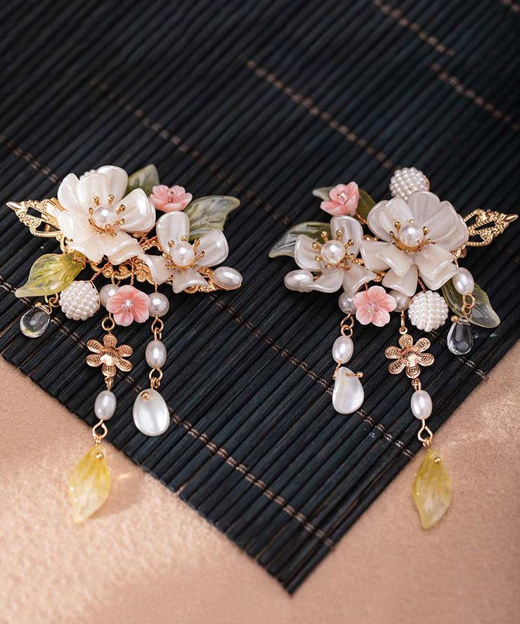 Elegant Alloy Pearl Cherry Blossom Tassel A Pair Hairpin