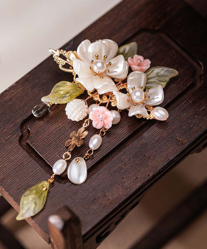 Elegant Alloy Pearl Cherry Blossom Tassel A Pair Hairpin