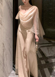 Elegant Apricot Asymmetrical Solid Silk Maxi Dresses Summer