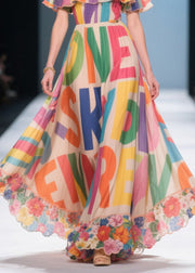 Elegant Apricot Cold Shoulder Print Silk Vacation Dress Summer