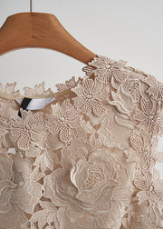 Elegant Apricot Embroidered Floral Lace Vests Sleeveless