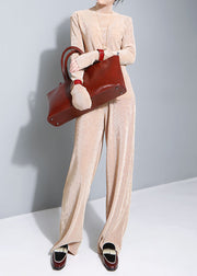 Elegant Apricot High Neck Velvet Two Pieces Set Fall