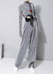 Elegant Apricot High Neck Velvet Two Pieces Set Fall