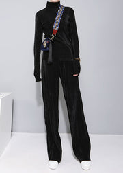 Elegant Apricot High Neck Velvet Two Pieces Set Fall