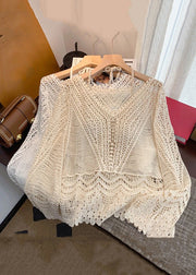 Elegant Apricot Hollow Out Lace Up Knit Two Pieces Set Spring