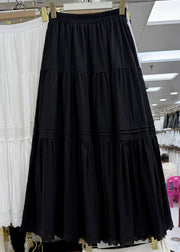 Elegant Apricot Lace Elastic Waist Patchwork Cotton Skirts Summer