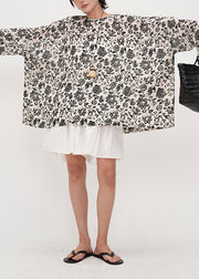 Elegant Apricot Oversized Print Linen Pullover Top Fall