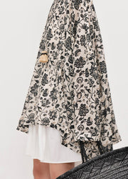 Elegant Apricot Oversized Print Linen Pullover Top Fall