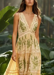 Elegant Apricot Print Exra Large Hem Cotton Sundresses Summer